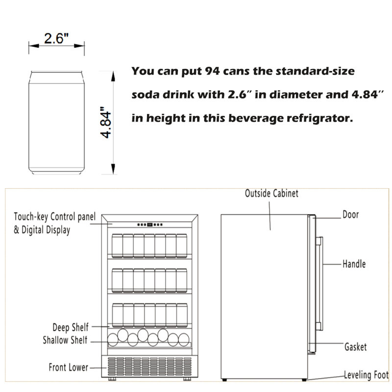 AOBOSI 94 Cans (12 oz.) Convertible Beverage Refrigerator with Wine